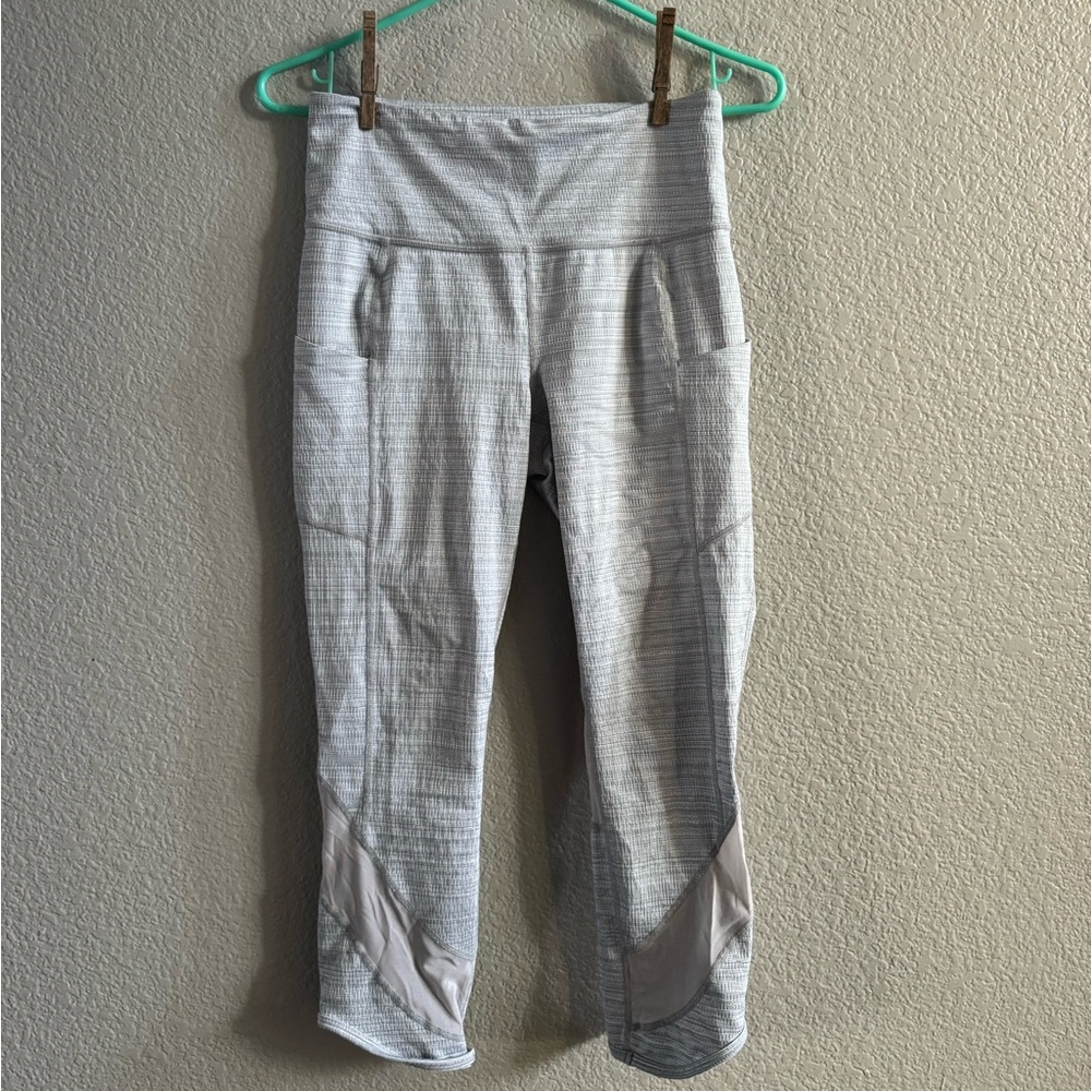 Athleta Women’s Grey Capri Leggings with Mesh Cutouts